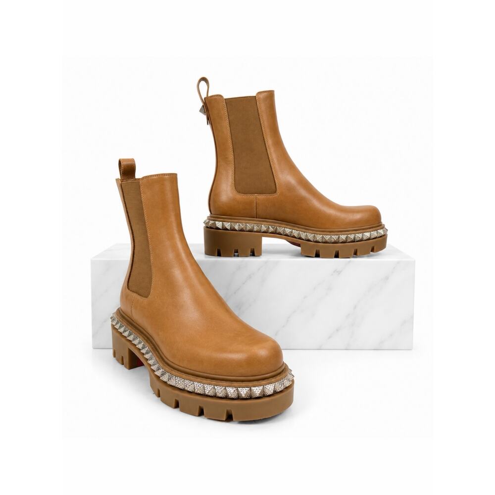 Christian Louboutin Emilia Pyraclou Studded Leather Chelsea Boot Size 37.5